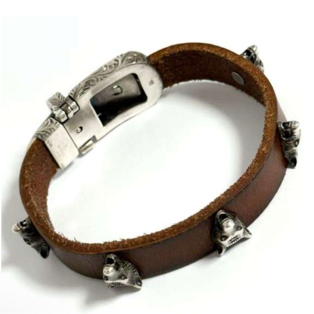 NIB Gucci Unisex Anger Forest Wolf Head Leather Bracelet in Brown - Picture 7 of 12